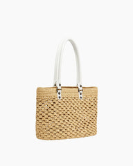 Handwoven Crochet Raffia Tote with Riveted Leather Accents