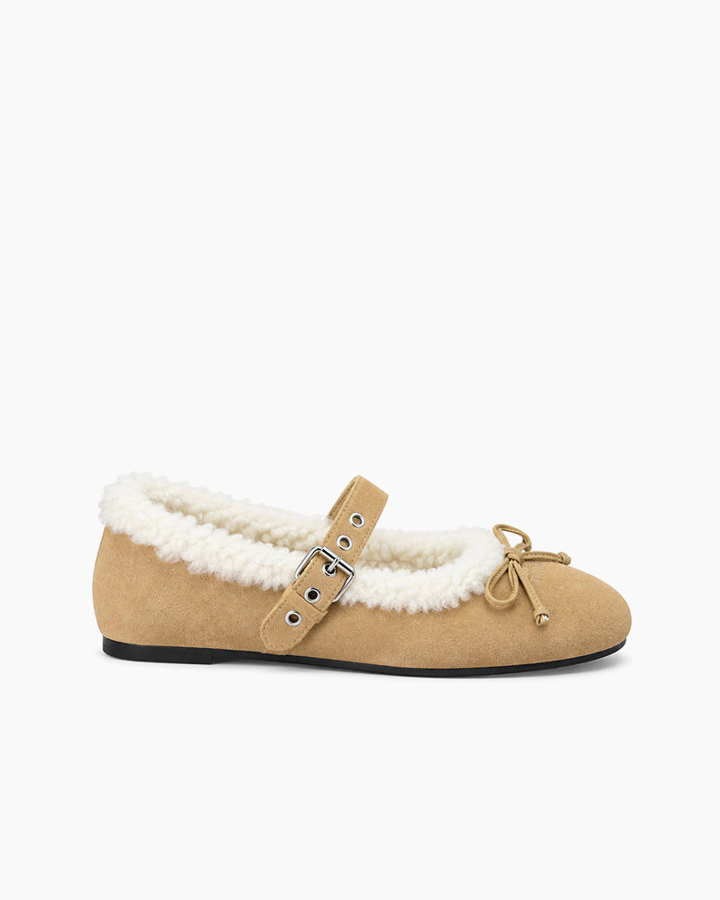 Women's Relaxed Suede Mary Jane Flats with Bow Detail