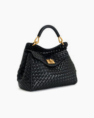 Refined Woven Leather Top-Handle Satchel