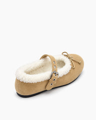 Women's Relaxed Suede Mary Jane Flats with Bow Detail