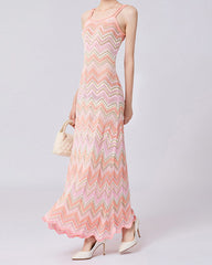 Resort-Ready Breezy Chevron Knit Sleeveless Dress