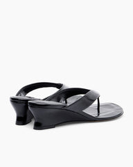 Glossy Leather Micro Wedge Thong Sandals
