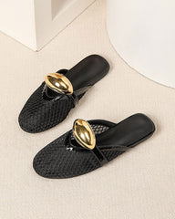 Mesh Round-Toe Buckle-Accent Mule Flats