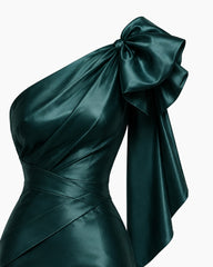Women's Satin One-Shoulder Bow Mermaid Evening Gown