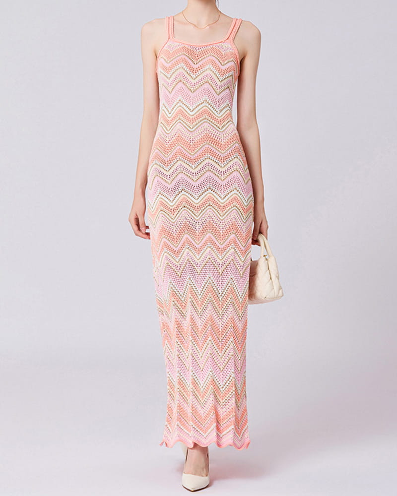 Resort-Ready Breezy Chevron Knit Sleeveless Dress