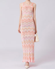 Resort-Ready Breezy Chevron Knit Sleeveless Dress