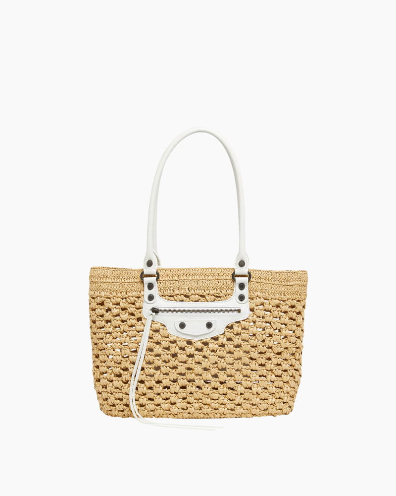 Handwoven Crochet Raffia Tote with Riveted Leather Accents