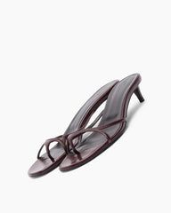 Women's Burgundy Slim Strap Kitten Heel Sandals