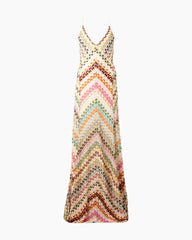 Boho Diagonal Stripe Open-Knit Backless Long Dress