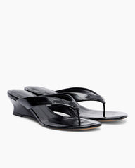 Glossy Leather Micro Wedge Thong Sandals