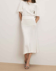 Women's Off-White Pointelle Knit Fishtail Midi Skirt