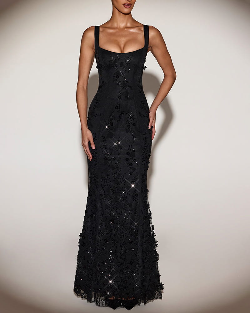 Special Occasion Floral Appliqu¨¦ Sequin Corset Gown