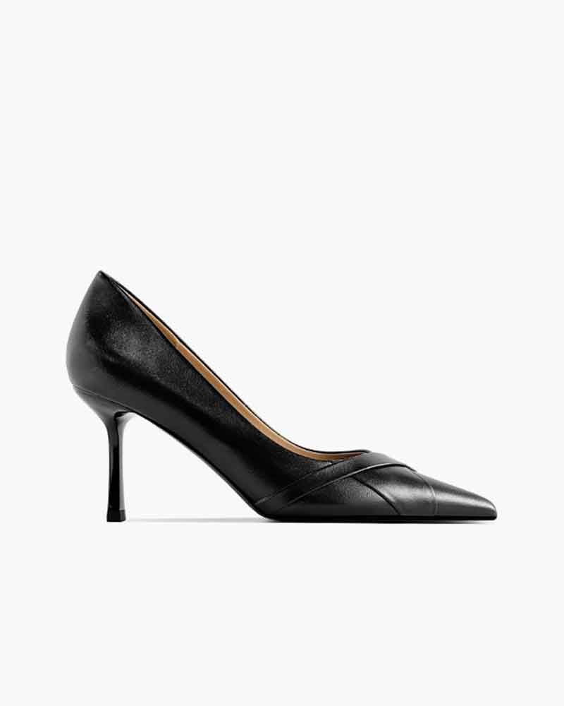 Pointed-Toe Paneled Mid-Heel Pumps
