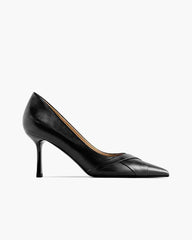 Pointed-Toe Paneled Mid-Heel Pumps