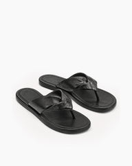 Women's Minimalist Cross Strap Leather Flat Slide Sandals