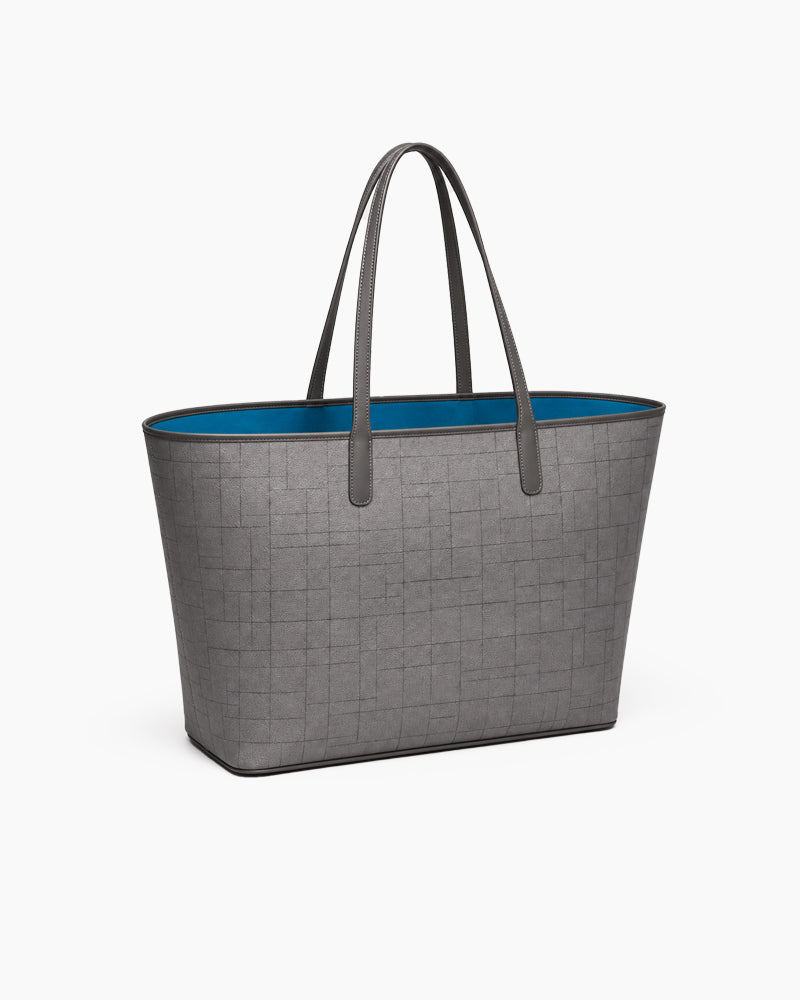 Woven Grid Structured Canvas Carryall Tote