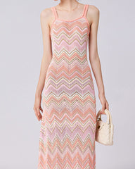 Resort-Ready Breezy Chevron Knit Sleeveless Dress