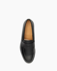 Men¡¯s Polished Black Leather Penny Loafers with Low Heel