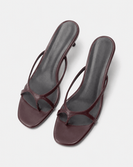 Women's Burgundy Slim Strap Kitten Heel Sandals