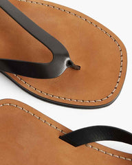 Women's Black Leather Minimal Flip Flop Sandals