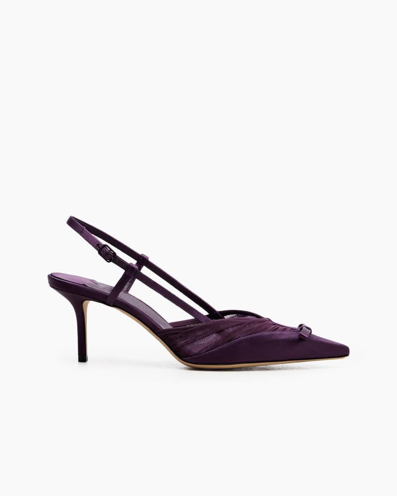 Satin Mesh Slingback Pumps with Bow Detail
