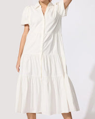 Airy Tiered Cotton Shirt Dress