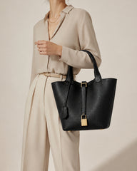 Structured Pebbled Leather Top Handle Tote Bag