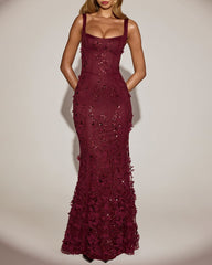 Special Occasion Floral Appliqu¨¦ Sequin Corset Gown