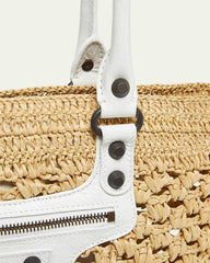Handwoven Crochet Raffia Tote with Riveted Leather Accents
