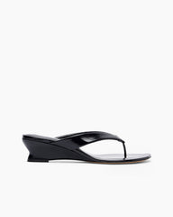 Glossy Leather Micro Wedge Thong Sandals