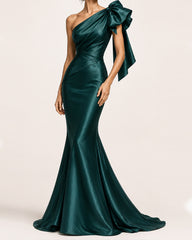 Women's Satin One-Shoulder Bow Mermaid Evening Gown