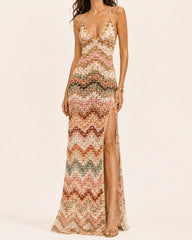 Women's Chevron Crochet Open-Knit Maxi Dress