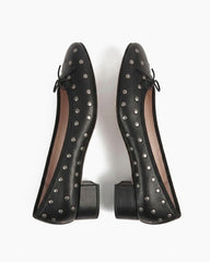 Refined Office Bow Leather Ballet Low-Heel Pumps