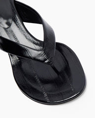 Glossy Leather Micro Wedge Thong Sandals