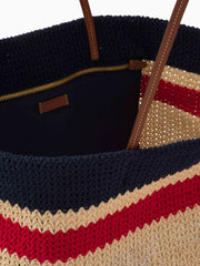 Retro Textured Stripe Knit Tote Bag
