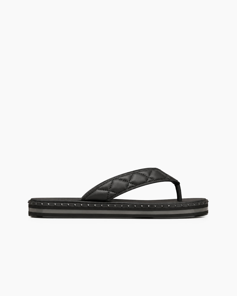 Quilted Studded Platform Thong Sandals