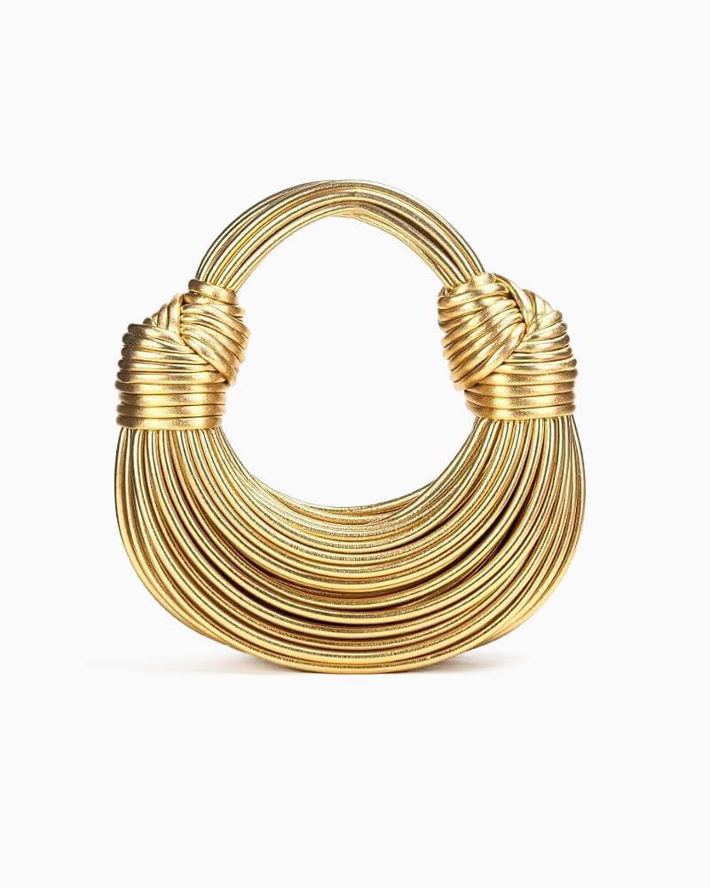 Gold Tubular Knotted Crescent Shoulder Bag