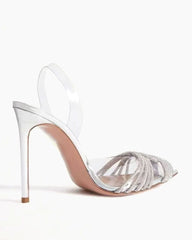 Clear Panel Rhinestone Pointed-Toe Stiletto Heels