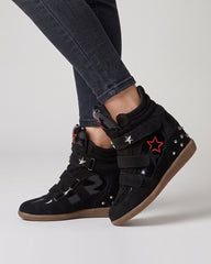 Women’s Star-Studded Suede Wedge High-Top Sneakers