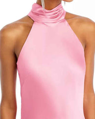 Women's Satin Halter Neck Sleeveless Maxi Gown
