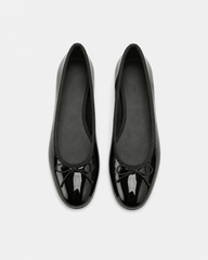 Women's Glossy Black Round Toe Ballet Pumps