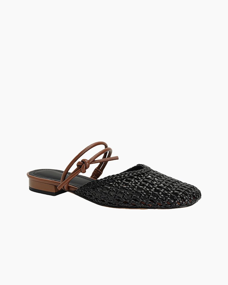 Woven Knotted Strap Block Heel Slip-On Sandals