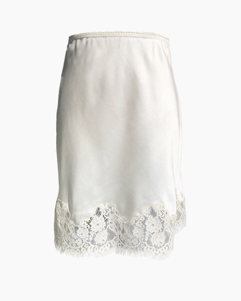 Sunlit Brunch Silk Lace Trim Mini Skirt