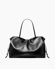 Small Sculpted Slouch Drawstring Leather Tote
