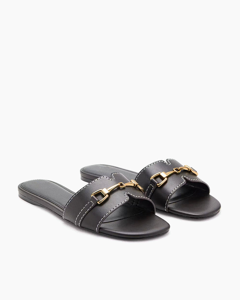 Casual City Slide Sandals With Metal Detail
