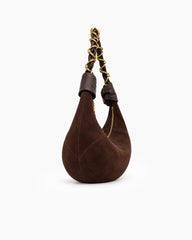 Refined Chain-Handle Leather Crescent Bag