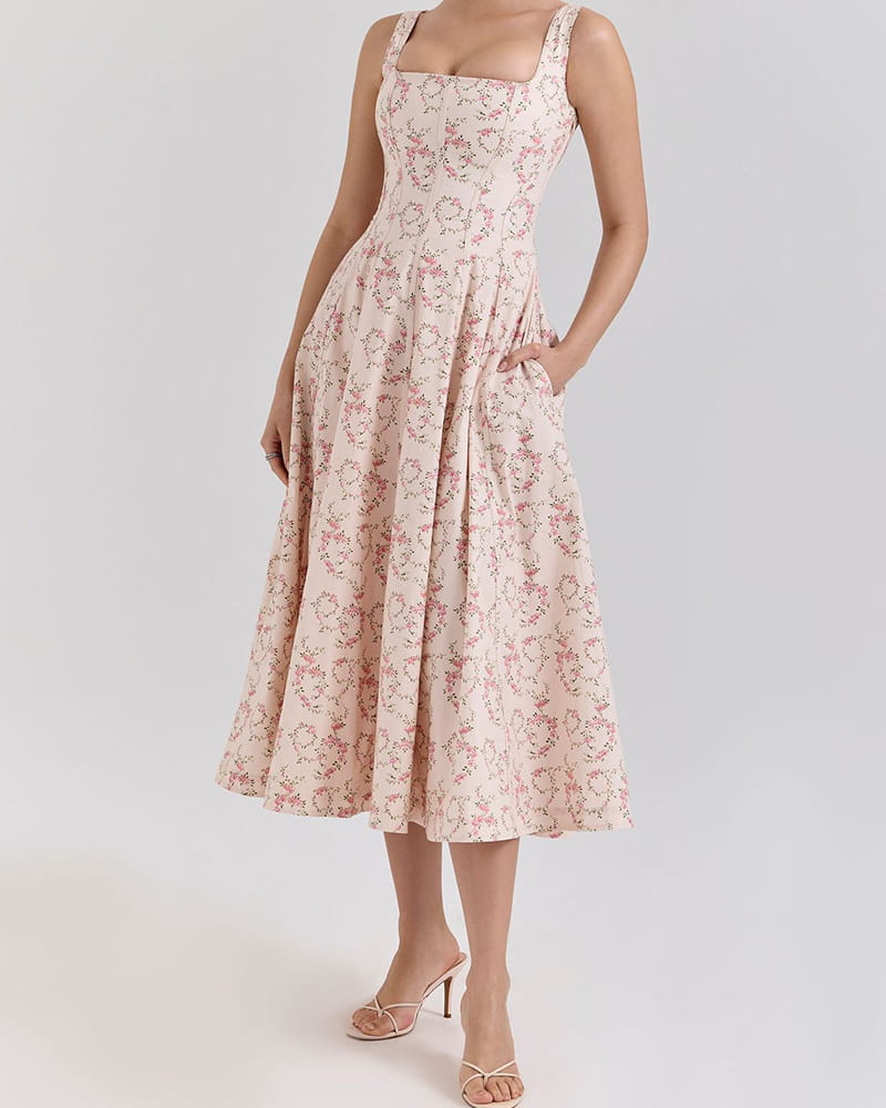 Sweet Floral Lace-back Midi Sundress