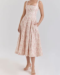 Sweet Floral Lace-back Midi Sundress