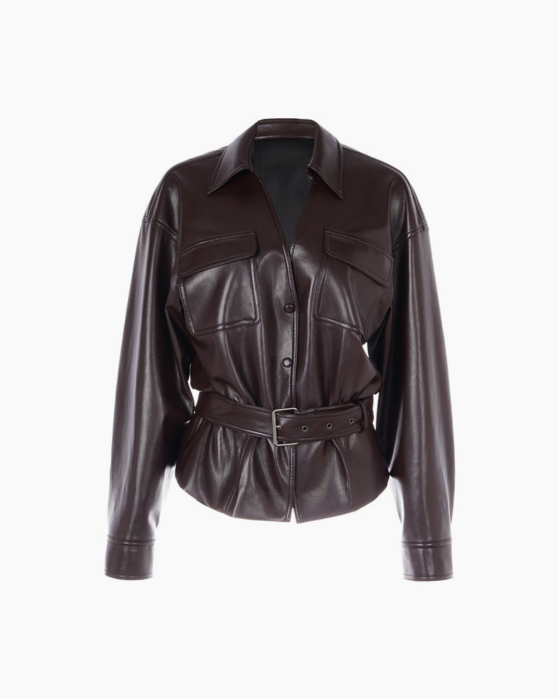 Gallery-Faux-Leather-Belted-Jacket-And-Lace-Trim-Skirt-Set-7