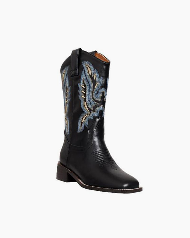 Casual-Street-Western-Cowhide-Mid-Calf-Boots-1